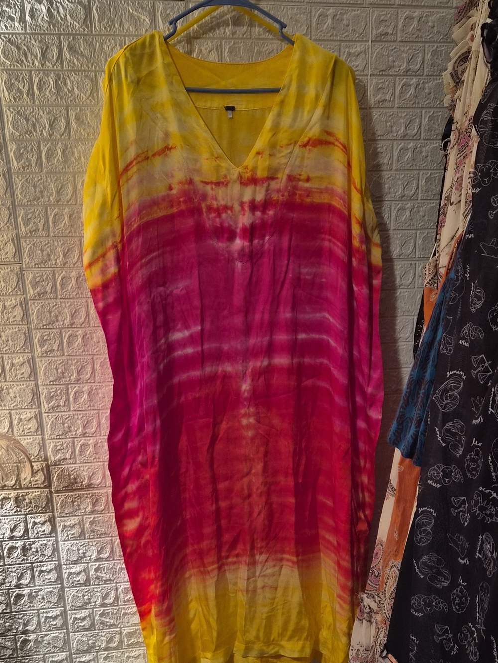 Women's Yellow and Pink Tie-Dye V-Neck Tunic Top Young Fabulous and broke